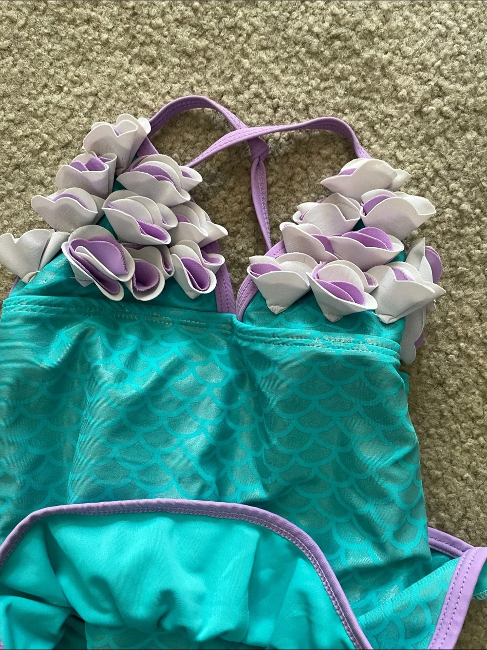 Floatimini Turquoise One-Piece Mermaid Swimsuit with Purple Trim